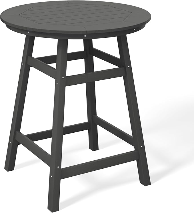 Costaelm Patio Bistro Table, 37" Counter Height Round Patio Cocktail Bar Table with Umbrella Hole, Outdoor Bistro Dining Pub Table for Front Porch Deck Backyard Garden, Gray