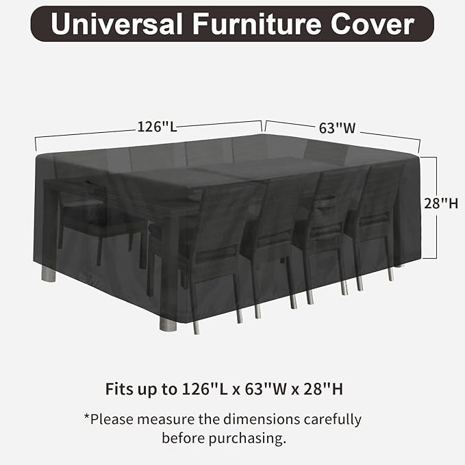 PureFit Patio Furniture Covers, Outdoor Table Furniture Cover Waterproof Rectangle, Patio Sectional Couch Set Cover for Deck, Lawn and Backyard, UV Resistant, 126"L x 63"W x 28"H, Black