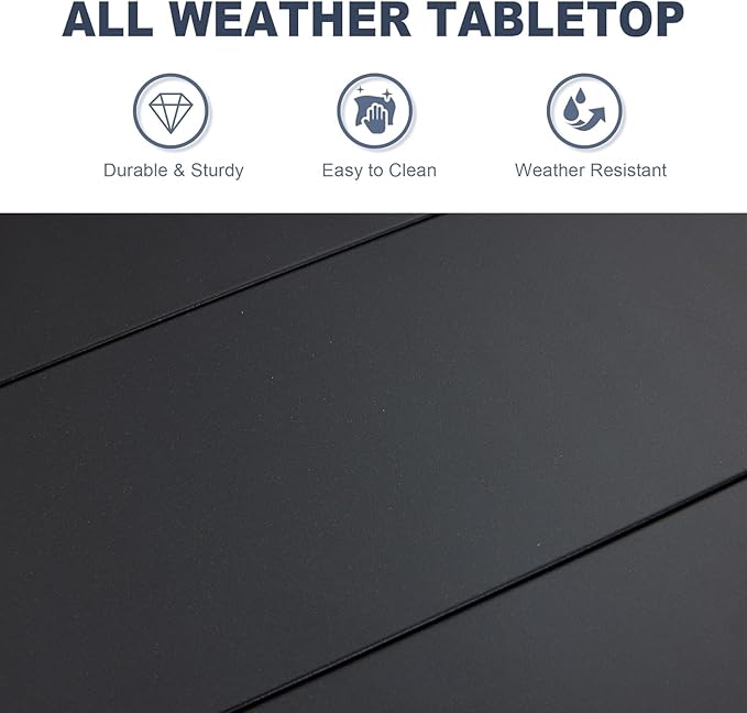 VICLLAX Round Patio Dining Table, Metal Outdoor Dining Table with Umbrella Hole for 8-10 Person, 60" Black