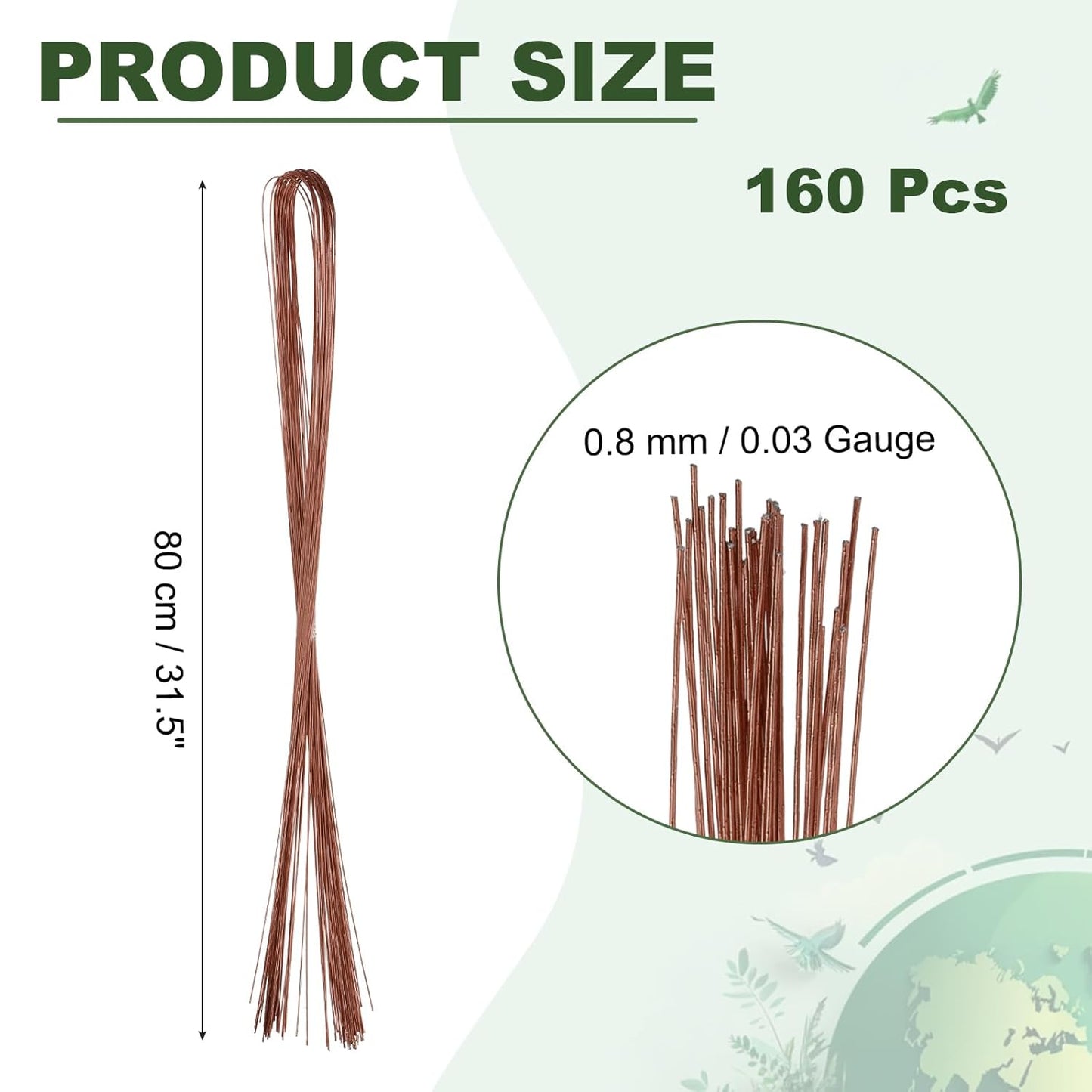 PATIKIL 32 Inch 22 Gauge Floral Stem Wire, 4 Pack/160 Pieces Bouquet Stem Paper Wrapped for DIY Crafts Flower Arrangements, Coffee