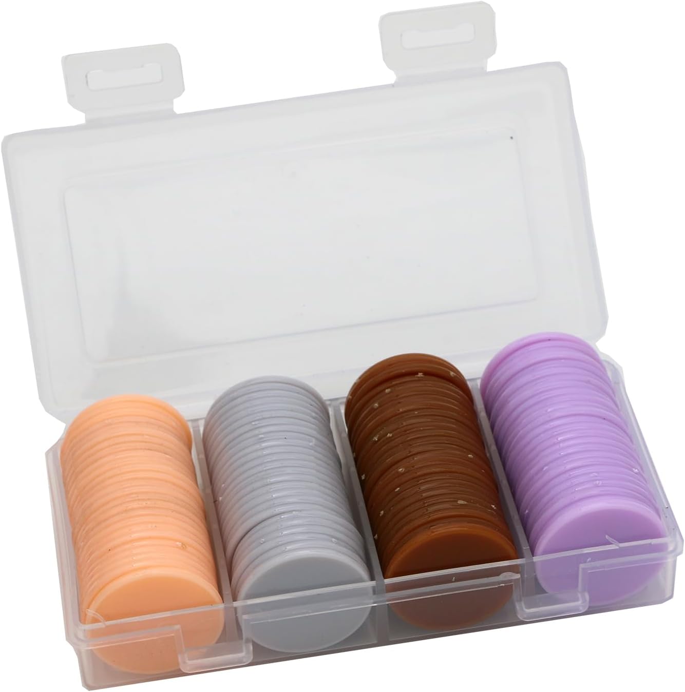 Set of 100 Opaque Plastic Learning Counters Mini Poker Chips Game Tokens with Storage Box (Peachpuff+Thistle+Chocolate+LightGray, 1 Inch)