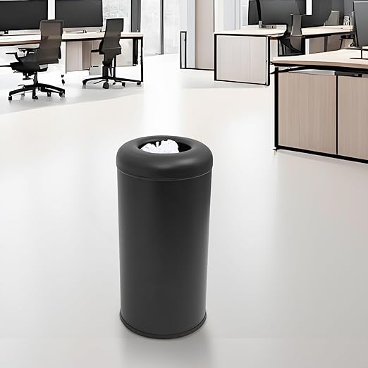 15.48 Gallon Commercial Trash Can, Black Open Top Outdoor Indoor Waste Container Stainless Steel Large Garbage Enclosure with Lid, 15 x 30.7 inch