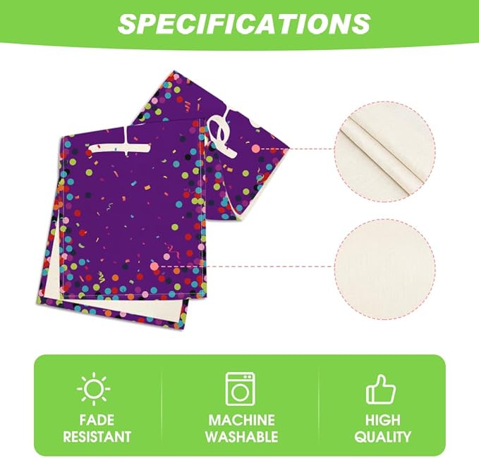 Artoid Mode Polka Dot Purple Happy Birthday Table Runner, Seasonal Kitchen Dining Table Decoration for Home Party Decor 13x72 Inch