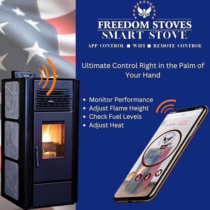 Freedom Stoves Freestanding Independence PS21 Pellet Stove with Battery Backup, Wi-Fi Capability, and Removable Legs - Heats up to 1800 sq ft. (Marble White)