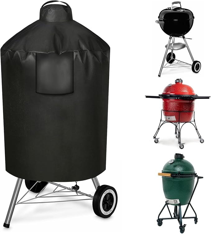 Grill Cover for Large Green Egg, Outdoor Cover with Durable & Water Resistant Fabric Premium Ceramic Grill Cover (Black, Large)
