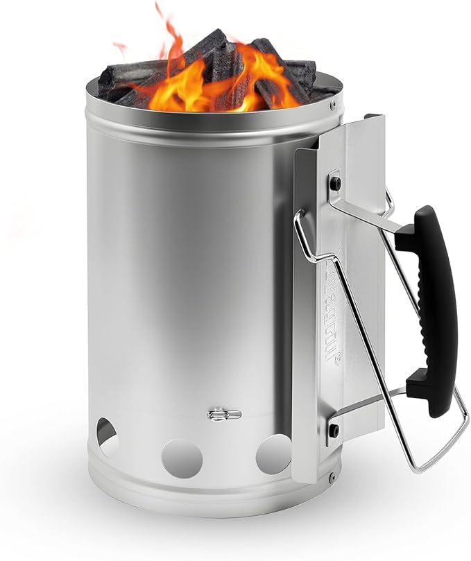 7.5X12inch XL Charcoal Chimney Starter with Electroplated Handle, Durable Fire Starter with Large Capacity Rapidfire Chimney Starter, Tilted Handle Design for Safe