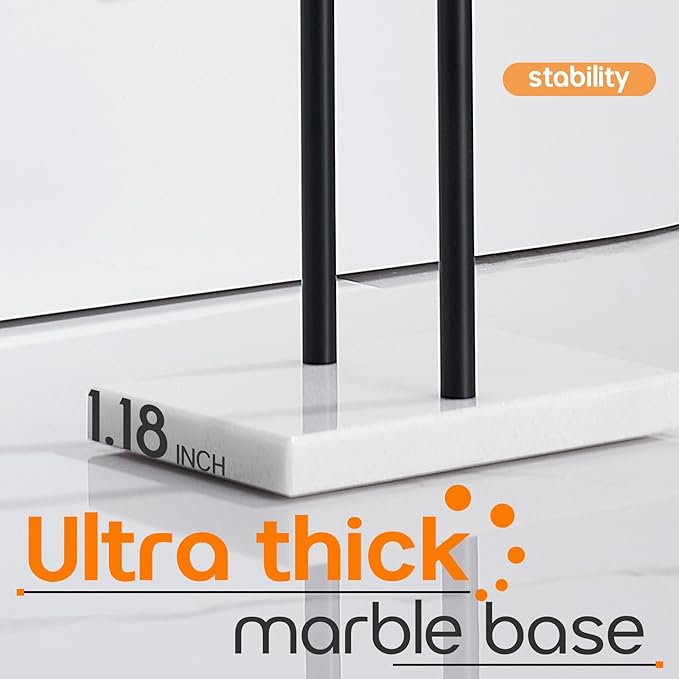 Free Standing Towel Racks Matte Black 2-Tier Towel Holder for Bathroom Floor Stand with Heavy Marble Base Thicken Steady Design Stainless Steel AN7001MB