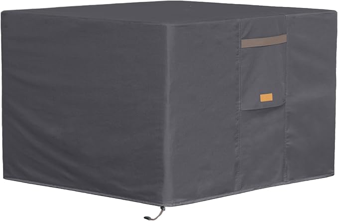 Fire Pit Cover 600D Heavy Duty Waterproof Fabric With PVC Coating Square 28" Wx 28" D x 25" H Dark Grey Fits for 26-28 Inch Fire Pit Table Fade Resistant Outdoor Firepit Cover