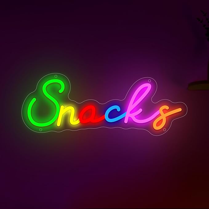 Snacks Neon Sign, Snack Bar Sign for Wall Decor, Colorful Snacks Neon Light Sign for Cake Candy Shop Coffee Bars, Dimmable USB Powered Light Up Sign
