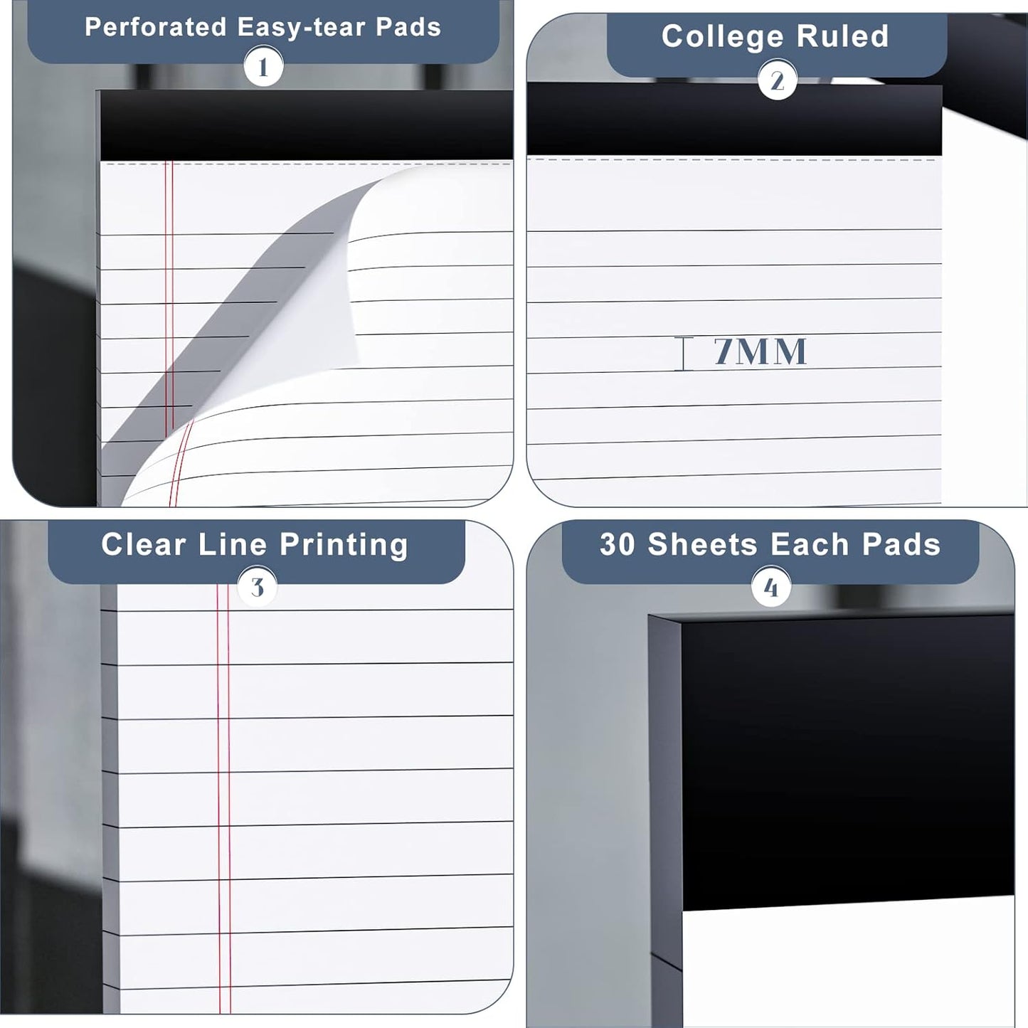 Legal Pads 4x6 with 18-Line College Ruled Small Legal Pads 6 Packs of Mini Legal Note Pads Non-Penetrating Paper, Perforated Writing Pad for School, Office, Business
