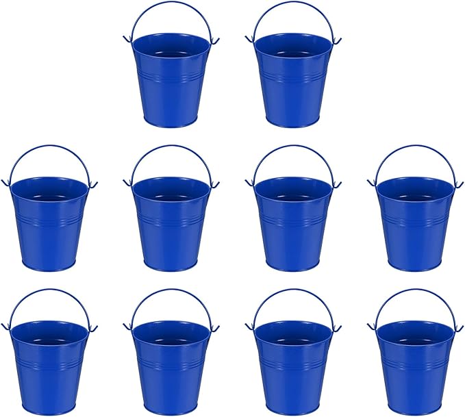 Small Metal Buckets, Mini Buckets with Handle Galvanized Colored Tin Pail Containers Basket Party Supplies - Fit for (Halloween - Classroom Crafts) 4" & 10Pcs & Dark Blue