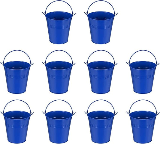 Small Metal Buckets, Mini Buckets with Handle Galvanized Colored Tin Pail Containers Basket Party Supplies - Fit for (Halloween - Classroom Crafts) 4" & 10Pcs & Dark Blue