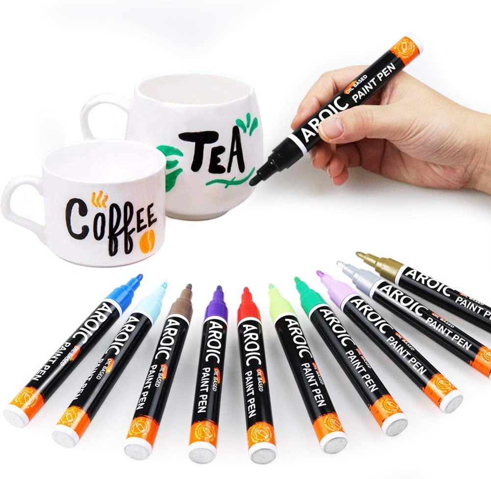 AROIC Paint Markers, 28 Colors Oil-Based Waterproof Paint Marker Pen Set.Quick Dry and Permanent Painting Markers Set for Rock, Wood, Metal, Plastic, Glass, Canvas, Ceramic & More! Safe and odorless.