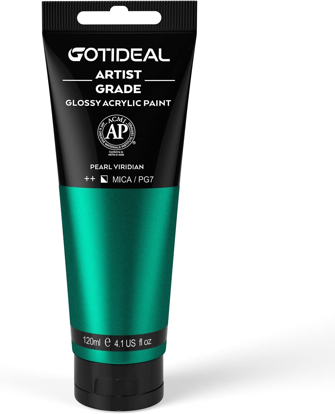 GOTIDEAL Metallic Acrylic Paint Pearl Viridian Green Tubes(120ml, 4.1 oz) Non Toxic Non Fading,Rich Pigments for Painters, Adults & Kids, Ideal for Canvas Wood Clay Fabric Ceramic Craft Supplies