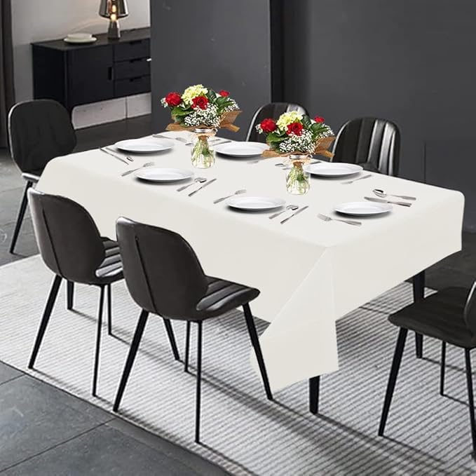 PARTY BARGAINS 10 Disposable Table Covers - 54" X 108", 3 Ply Paper & Plastic White Table Cover