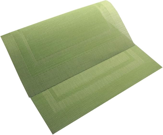 PIGCHCY Heat Insulation Non Slip Plastic Placemats,Washable Easy to Clean Woven Vinyl Kitchen Stain Resistant Placemats for Dining Table Set of 6 (Olive Green)