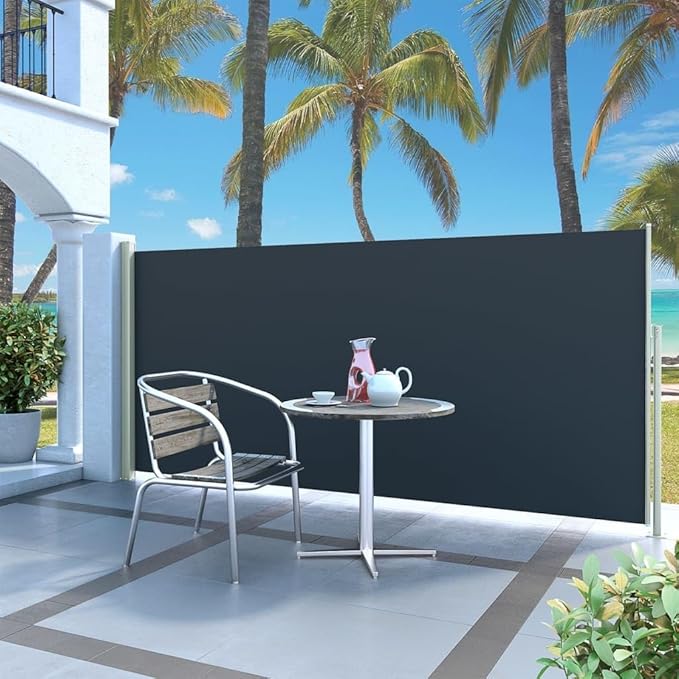 YAFF Retractable Outdoor Folding Privacy Divider, Water & UV Resistant Sun Shade Privacy Wind Screen for Garden, Backyard, Balcony, Terrace 55.1"x118.1"Black (13.75lbs)