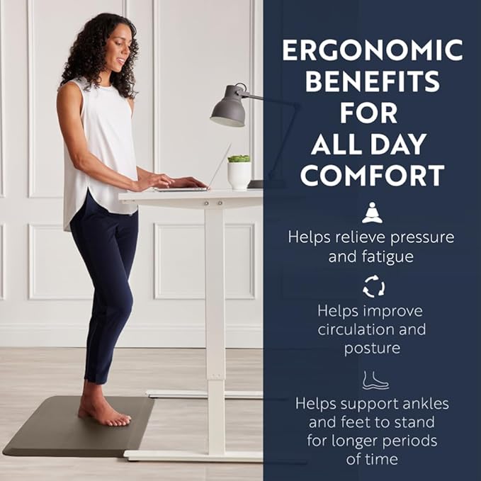KANGAROO Thick Ergonomic Anti Fatigue Mats for Kitchen Floor, 70x24 Runner, Cushioned Standing Office Desk Mat, Waterproof Scratch Resistant Top, Supportive All Day Comfort Padded Foam Rug, Coffee
