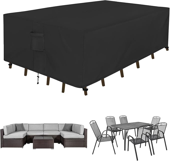 Easy-Going Rectangle Patio Furniture Cover Waterproof Outdoor Dining Table and Chair Cover Anti-UV Outside Sectional Sofa Set Covers (98"L x 78"W x 32"H, Black)