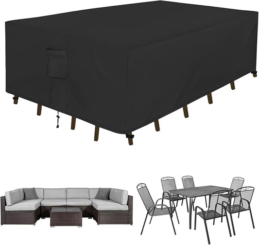 Easy-Going Rectangle Patio Furniture Cover Waterproof Outdoor Dining Table and Chair Cover Anti-UV Outside Sectional Sofa Set Covers (98"L x 78"W x 32"H, Black)