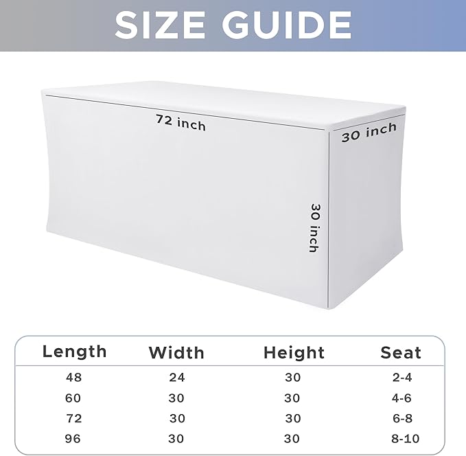 Nasitos White Fitted Table Covers Stretch Spandex - 72 x 30 Inch - 4 Pack Rectangle Table Clothes for 6 Ft Folding Tables, Wrinkle Resistant Tablecloths for Parties, Trade Show, Craft Show, Birthday