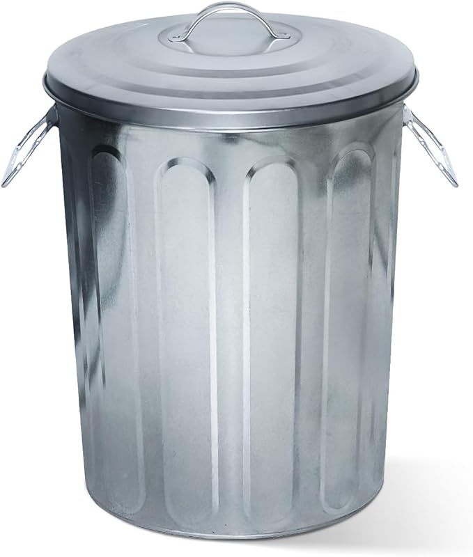 Plexon 5 Gallon Small Metal Trash Can with Lid Outdoor Galvanized Trash Can with Lid 5 Gal Ash Bucket for Bird Seed Container