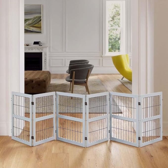 unipaws 132" Extra Wide Dog Gate, 31.5” Height Free Standing Tall Pet Fence, Foldable Cat Barriers for Home, Doorway, Stairs, Indoor Use, Grey