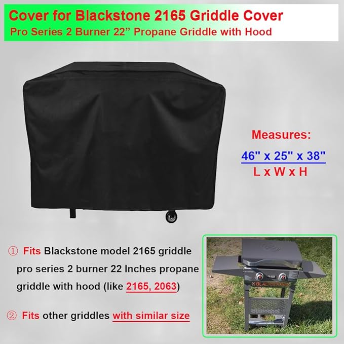 Griddle Cover for Blackstone Model 2165 Pro Series 2 Burner 22 Inch Griddle with Hood, 600D Heavy Duty Waterproof Flat Grill Cover for Blackstone 2165 Griddle Cover Replacement
