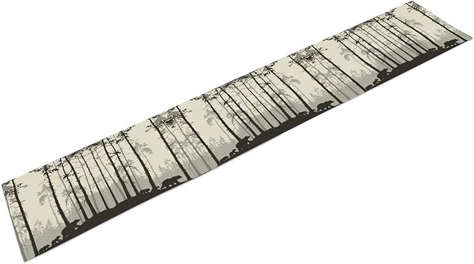 Retro Bear Table Runner, Rustic Foggy Forest Wild Animal Table Runner for Kitchen Dining Home Coffee Party 13x108in
