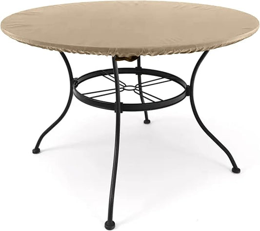 Covermates Classic Round Table Top Cover – All-Weather Outdoor Table Protection, Water-Resistant Vinyl, Elastic Hem, Mesh Vents, Patio Furniture Cover, Round 42-48 DIAMETER, Classic Tan