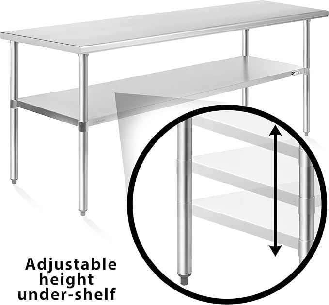 KUTLER Stainless Steel Table 24 x 72 Inches, NSF Heavy Duty Commercial Kitchen Prep and Work Table with Undershelf for Restaurant, Hotel, Home