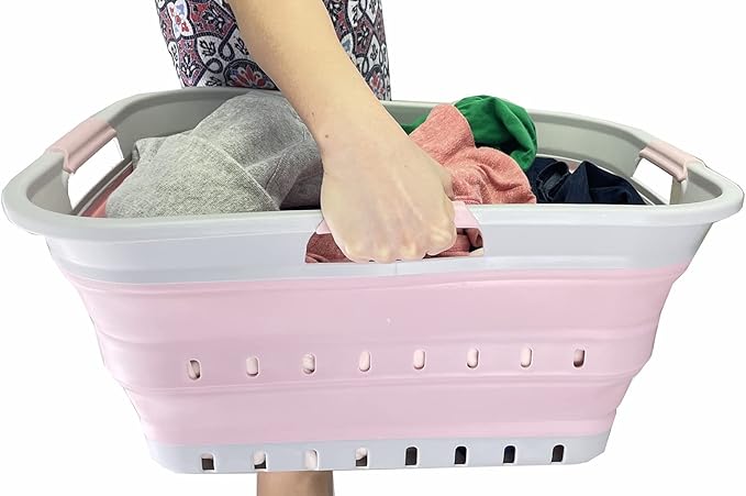 SAMMART 42L(11 gallons) Collapsible Plastic Laundry Basket - Foldable Pop Up Storage Container/Organizer - Portable Laundry Hamper- Space Saving Outdoor