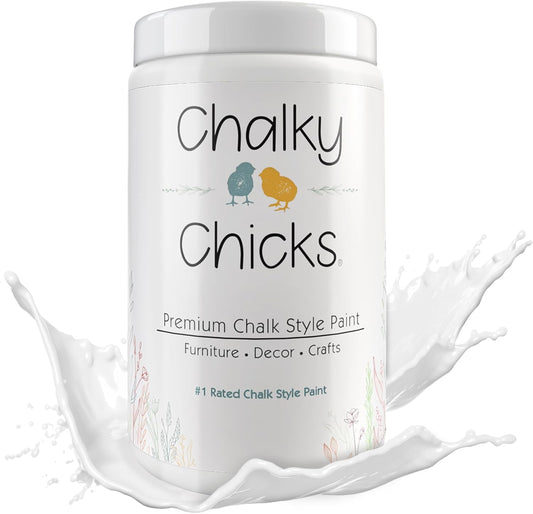 Chalky Chicks All-in-One Chalk Paint for Furniture or Cabinet - 32 Fl Oz - Matte Finish CottonTail White for Metal, Wood Furniture Paint - No Sanding All-in-One for Home Decor & Crafts, USA Made