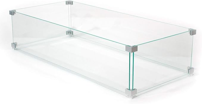 AMS Fireplace Rectangular Tempered Glass Fire Pit Table - Wind Guard & Flame Protection (35" L x 15" W x 8" H)