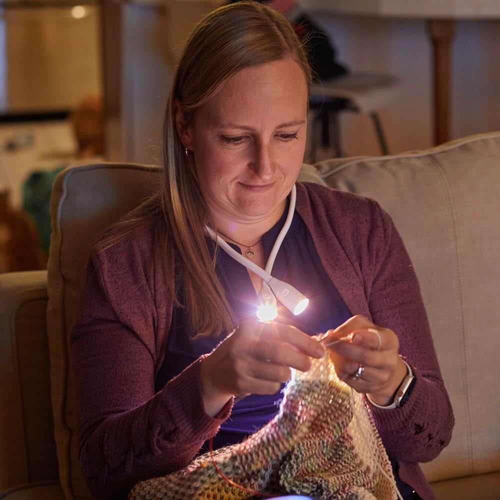 Lumos Knitting Light, Crafter Light Around Neck for Knitters and Crocheters, 3 Colors & Adjustable Brightness. Portable, Wearable, Rechargeable&Long Lasting (White)