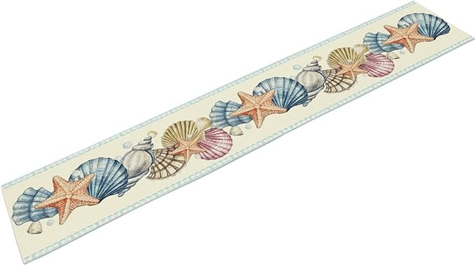 Summer Starfish Table Runner, Blue Check Sea Coastal Seashell Beach Nautical Starfish Ocean Table Runner Seasonal Holiday Home Kitchen Dining Table for Home Party Decor 13"x36"