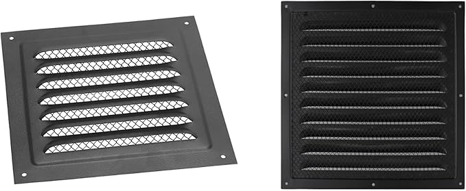 2pcs Attic Vent Soffit Vent Aluminum Wall Vent Metal Shed Vent Square Vent Louver Vent Grille with Built-in Insect Screen for Exterior Door House Attic Garage Ceiling (Black 6" x 6"-2 Pack)