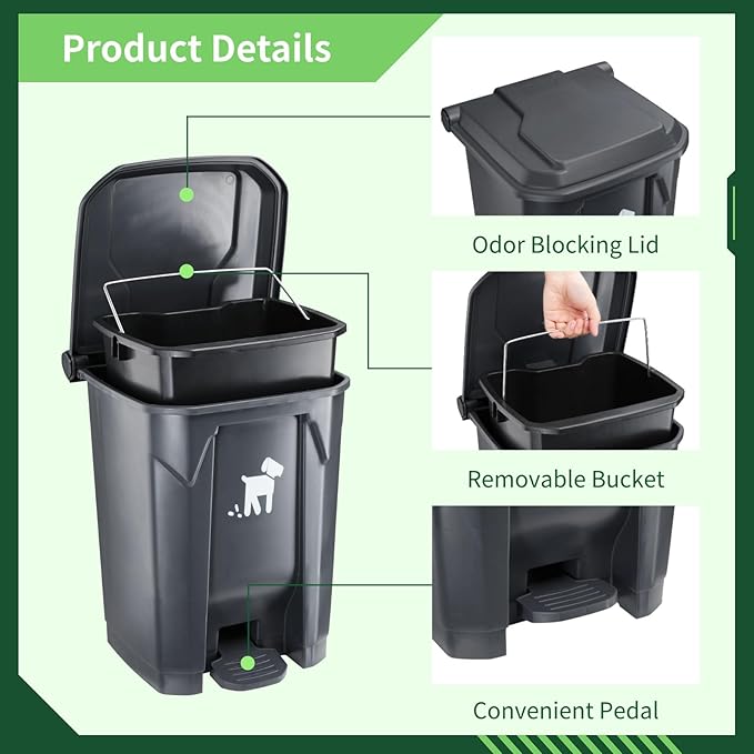 Pet Waste Container - 20L Outdoor Dog Poop Trash Bin with Removable Inner Bin, 150 Waste Bags for Small/Large Dog Families