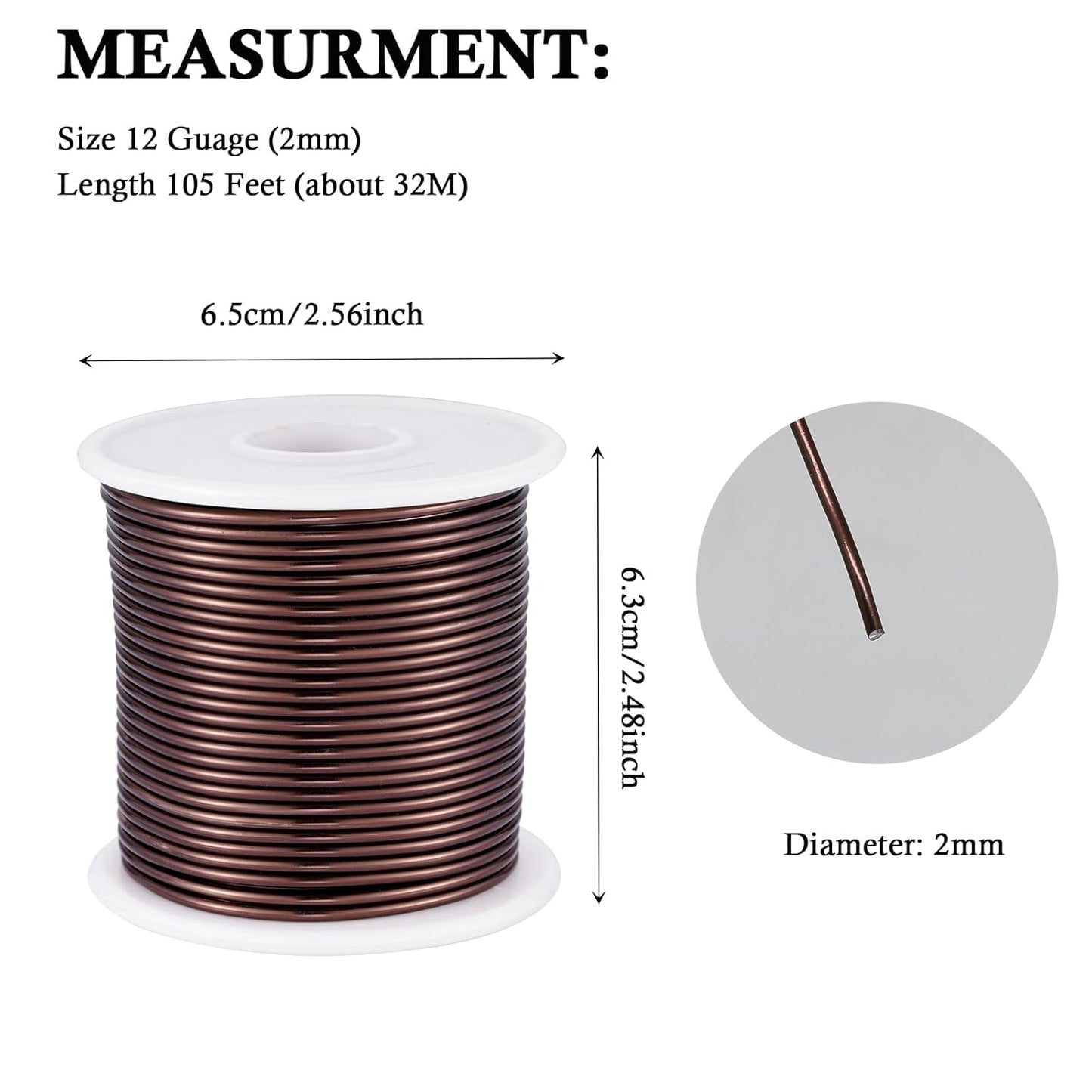 12 Gauge Light Brown Aluminum Craft Wire (105FT) - Anodized for Jewelry Making, Beading Floral, Plant Gardening, Sculpting & Modeling Craft Wire (Light Brown #18, 2mm)