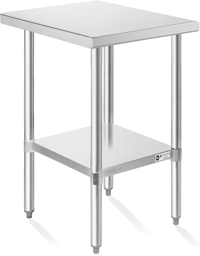 KUTLER Stainless Steel Table 30 x 18 Inches, NSF Heavy Duty Commercial Kitchen Prep and Work Table with Undershelf for Restaurant, Hotel, Home