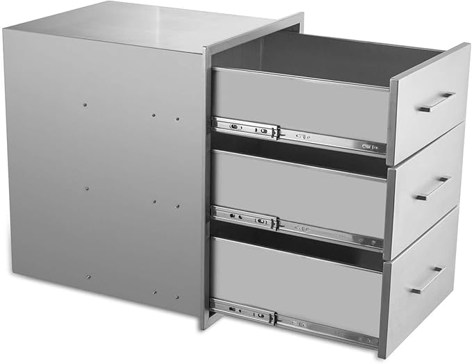 20" W x 27" H x 23" D Stainless Steel Outdoor Kitchen Drawers BBQ Drawers Triple Access Drawers Flush Mount for Outdoor Kitchens Or BBQ Island