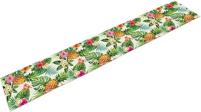 Summer Pineapple Table Runner, Tropical Palm Leaves Flowers Fruit Table Runner for Kitchen Dining Party Holiday Home 13x90in