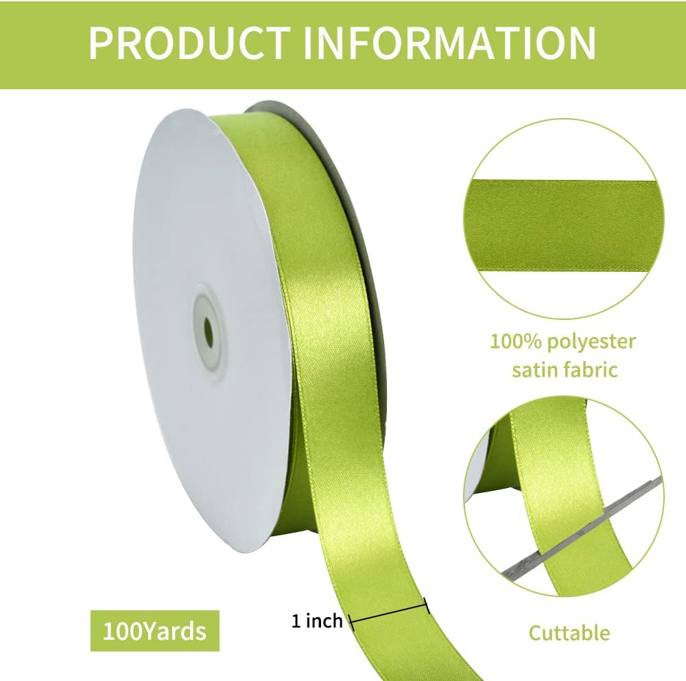 TONIFUL 1 Inch x 100yds Sage Olive Green Satin Ribbon, Thin Solid Color Satin Ribbon for Gift Wrapping, Crafts, Hair Bows Making, Wedding Party Decoration, Invitation Cards, Floral Bouquets