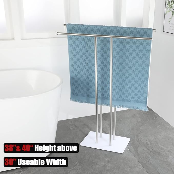 JQK Bath Towel Holder Stand Brushed, 30 Inch Free Standing Double Towel Rack Shelf for Bathroom Floor, Brushed Steel, BTH100L30-WN