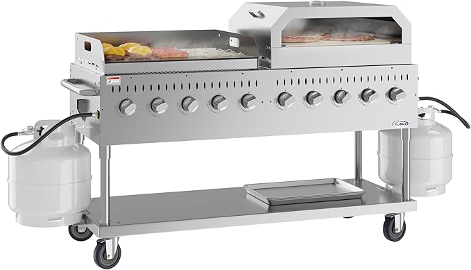 72 in. Full Stainless Steel Commercial Outdoor Propane Gas Grill with 36 in. Griddle and 36 in.Pizza Oven, ETL Listed in Stainless-Steel (CGKIT7-G36P36)