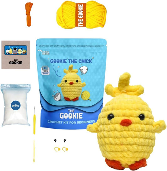 THE GOOKIE Amigurumi Crochet Kit for Beginners – DIY Crochet Kit with Yarn, Hook, Eyes & Stuffing – Easy Starter Set with Video Tutorials – Cute Plush Toy Craft Gift for Kids, Teens & Adults (Chick)
