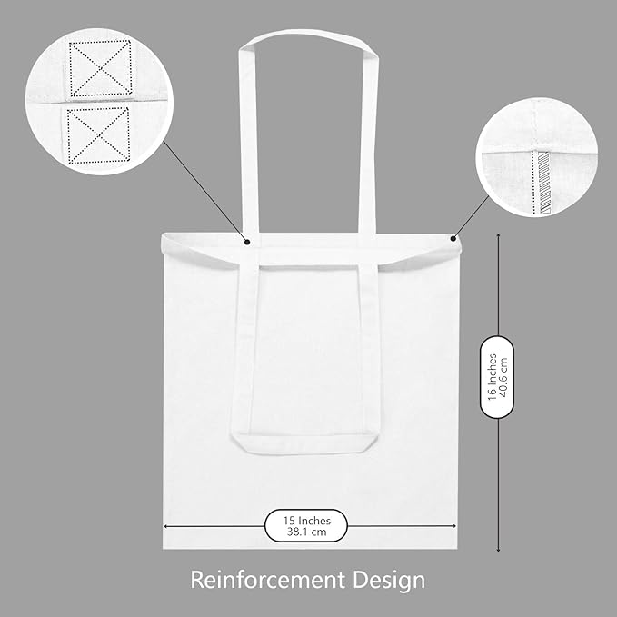 TOPDesign 12-Pack Economical 16"x15" White Cotton Tote Bag, Lightweight Medium Reusable Grocery Shopping Cloth Bags, Suitable for DIY, Advertising, Promotion, Gift, Activity