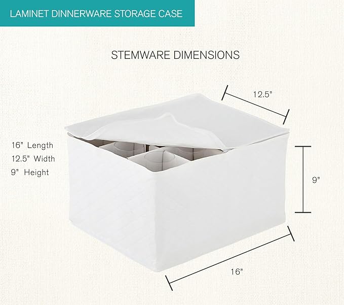 LAMINET Quilted Wine Glass Storage Case - Holds Up to 12 Wine Glass/Tall/Stemware Glasses - WHITE