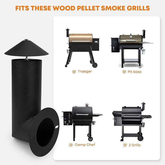 Stanbroil Pellet Grill Smoke Stack Compatible with Pit Boss, Traeger, Camp Chef and Other Pellet Smokers, Black