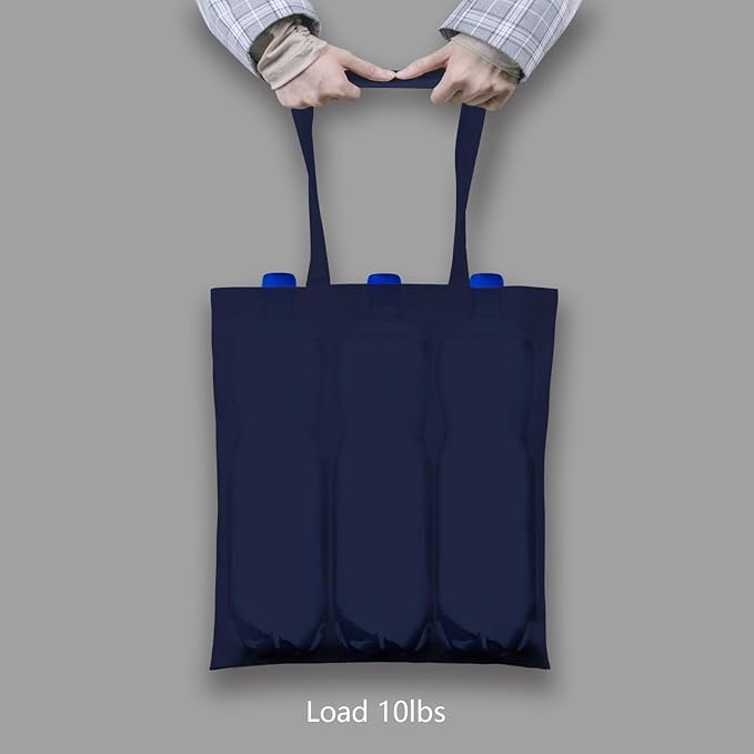 TOPDesign 12-Pack Economical 16"x15" Navy Blue Cotton Tote Bag, Lightweight Medium Reusable Grocery Shopping Cloth Bags, Suitable for DIY, Advertising, Promotion, Gift, Activity